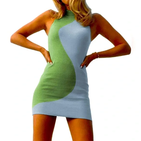 Dresses | Green Blue Y2k Abstract Print Bodycon Mini Sleeveless Racerback Tank  Dress M | Poshmark